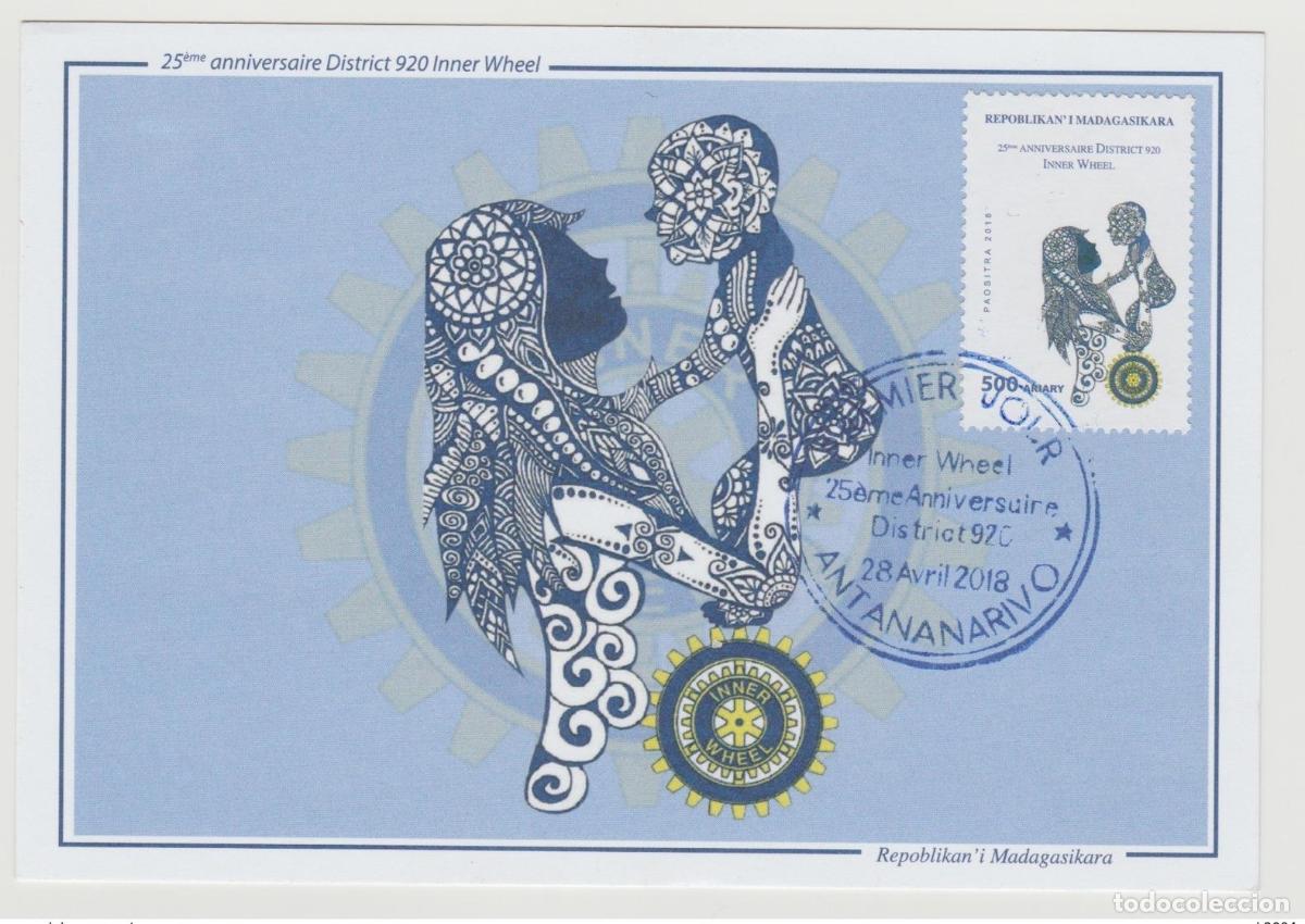 Sellos: Madagascar 2018 Mi. 2715 Tarjeta m&aacute;xima 25 a&ntilde;os Distrito 920 Rotary Club