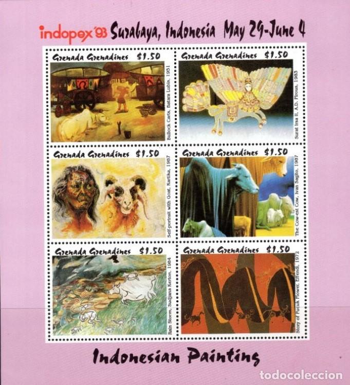 Sellos: GRENADA GRENADINES 1993 SHEET MNH INDOPEX EXPO INDONESIA ARTE PINTURAS ART PAINTINGS
