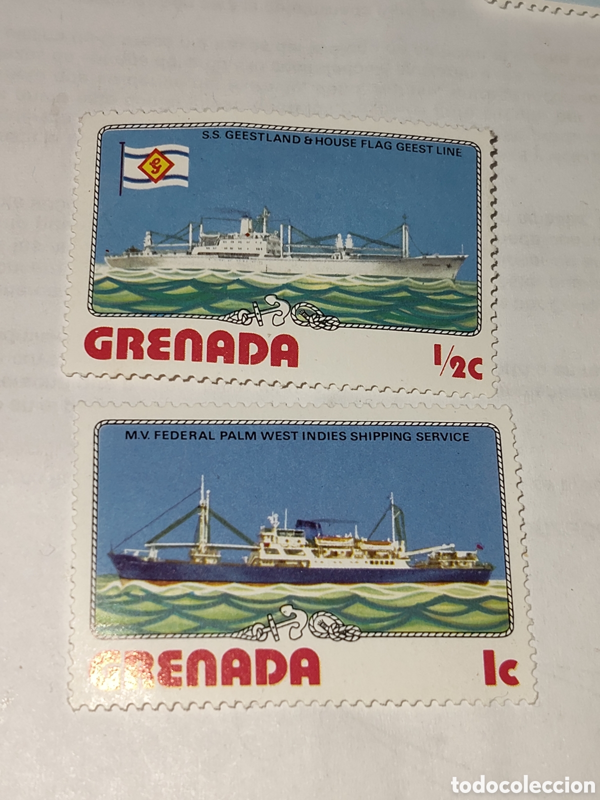 Sellos: 2 sellos de Frenada tem&aacute;tica naval y de barcos 1976