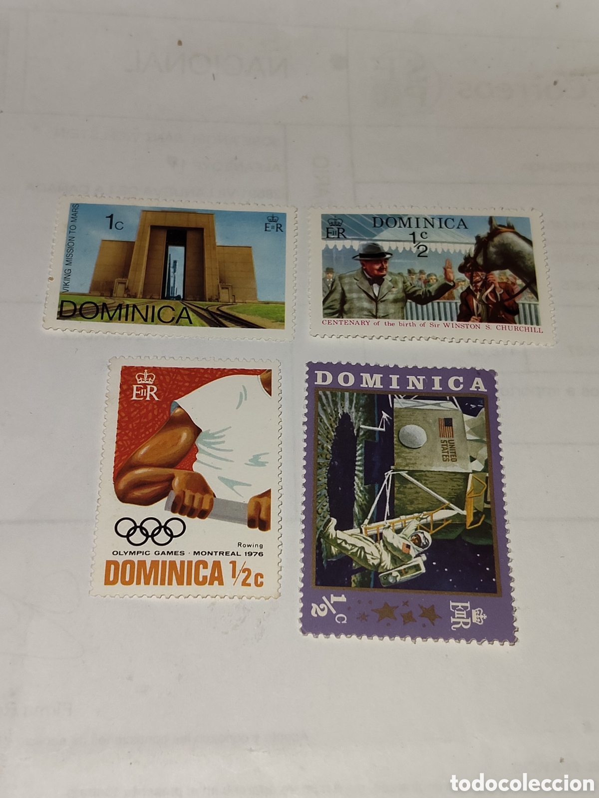 Sellos: 4 sellos de Dominica (Caribe) tem&aacute;ticas diferentes