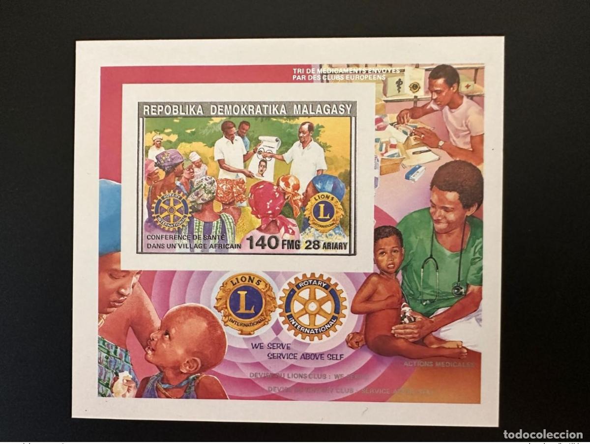 Sellos: Madagascar 1992 Mi. Bl. 1390 I II Conferencia de Rotary International sobre la Salud los Leones