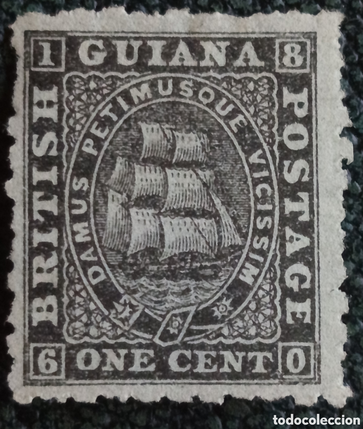 Sellos: Guayana Brit&aacute;nica 1863 Sello Buque 1c Negro Scott 24 MNH