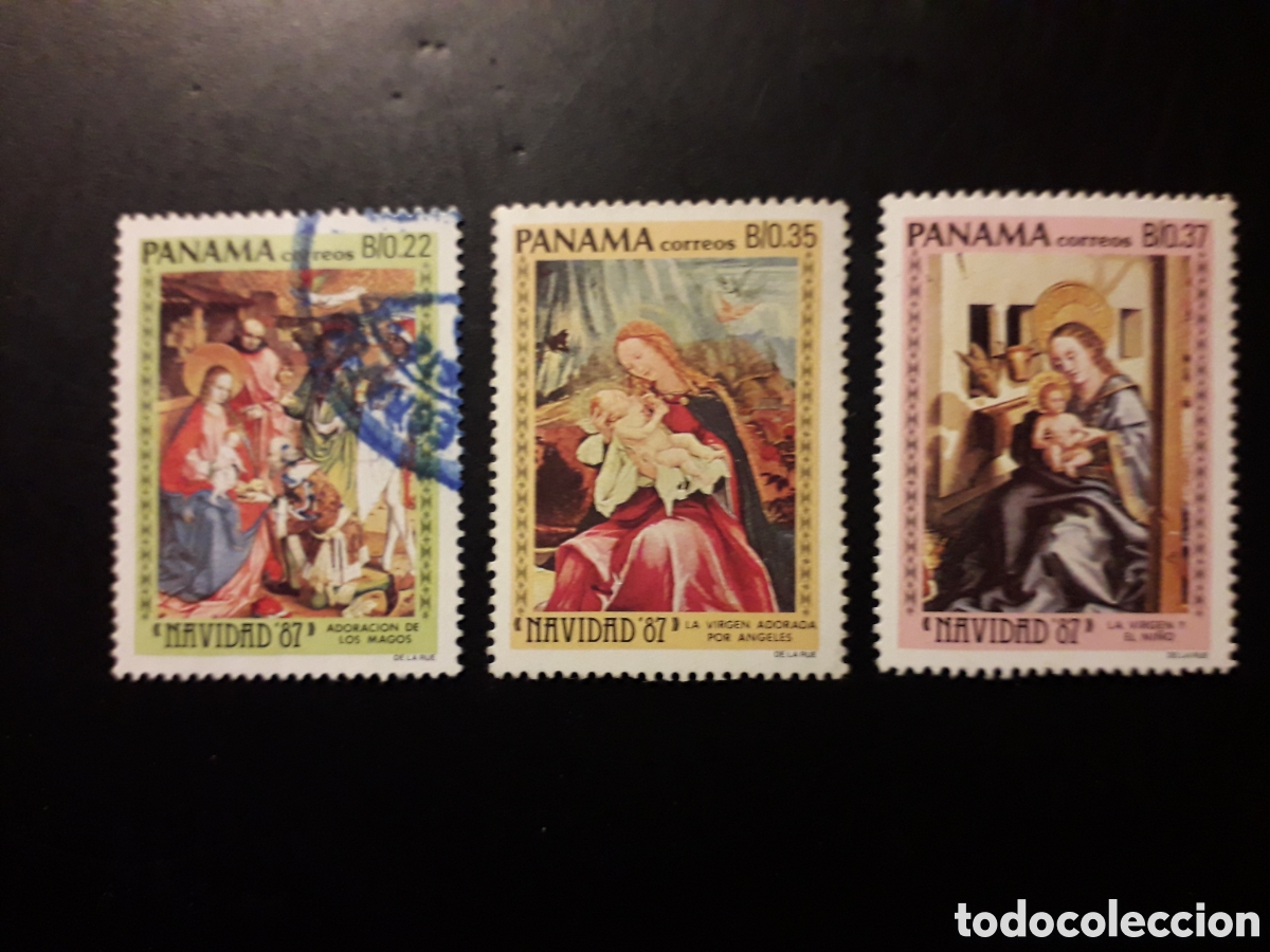 Sellos: PANAM&Aacute; YVERT 1031/3 SERIE COMPLETA USADA Y NUEVA *** 1987 NAVIDAD, PINTURAS PEDIDO M&Iacute;NIMO 3&euro;