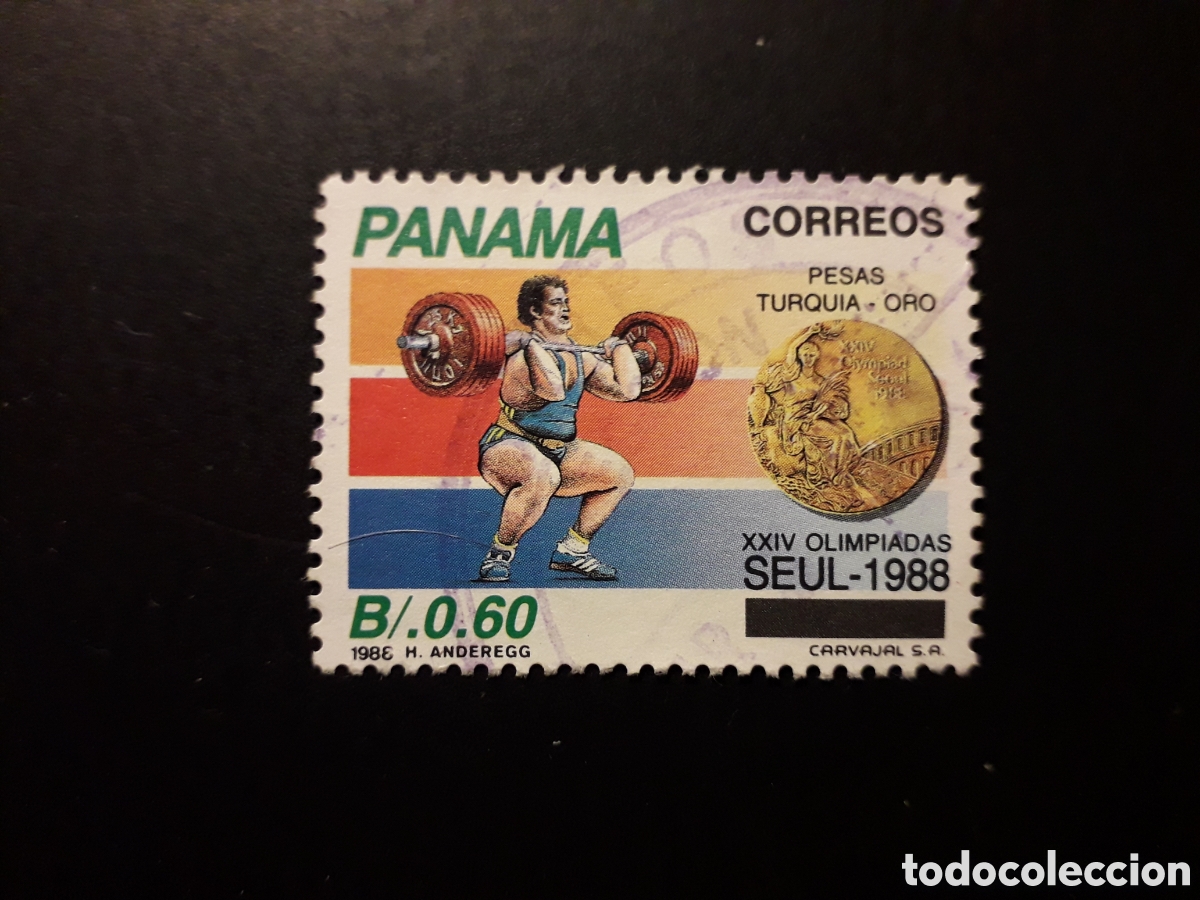 Sellos: PANAM&Aacute; YVERT 1054 SELLO SUELTO USADO 1989 DEPORTES OLIMPIADA DE SEUL HALTEROFILIA PEDIDO M&Iacute;NIMO 3&euro;