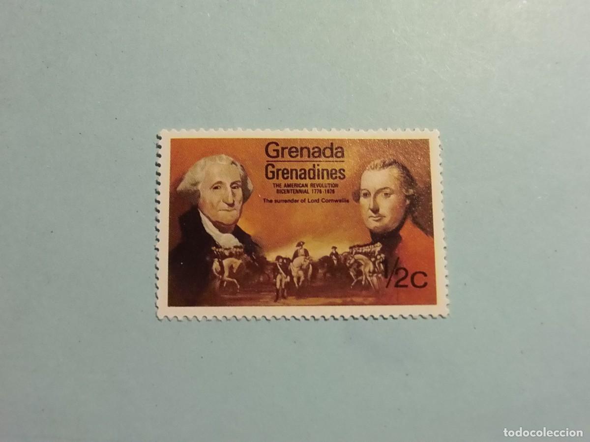 Sellos: GRENADA 1975 - BICENTENARIO REVOLUCI&Oacute;N AMERICANA - GEORGE WASHINTONG Y PATRICK HENRY.