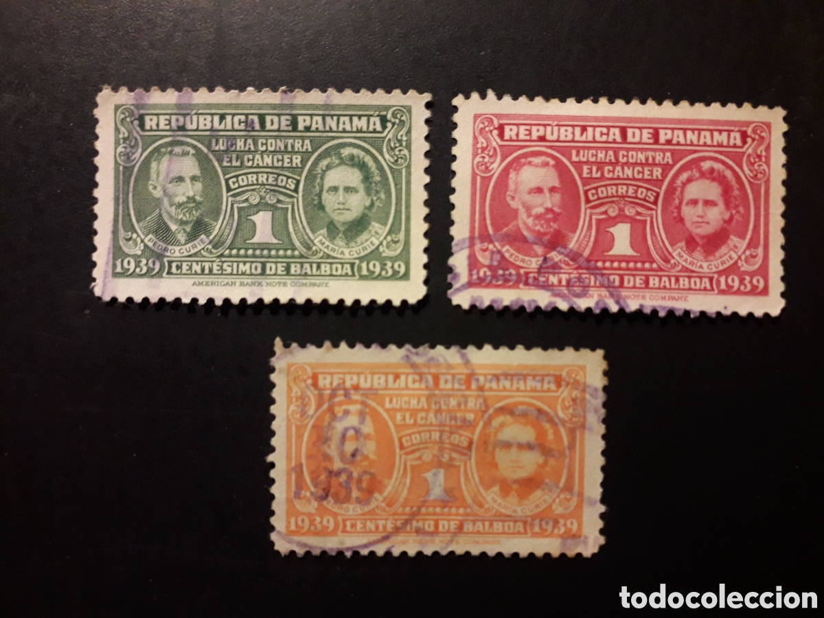 Sellos: PANAM&Aacute; YVERT 212/4 SIN 211 SERIE CORTA USADA 1939 PIERRE Y MARIE CURIE, LUCHA C&Aacute;NCER PEDIDO M&Iacute;NIM 3&euro;