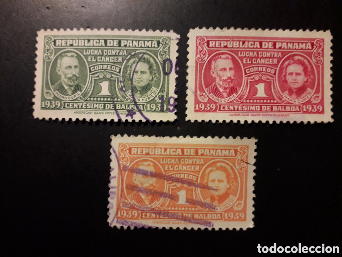 Sellos: PANAM&Aacute; YVERT 212/4 SIN 211 SERIE CORTA USADA 1939 PIERRE Y MARIE CURIE, LUCHA C&Aacute;NCER PEDIDO M&Iacute;NIM 3&euro;