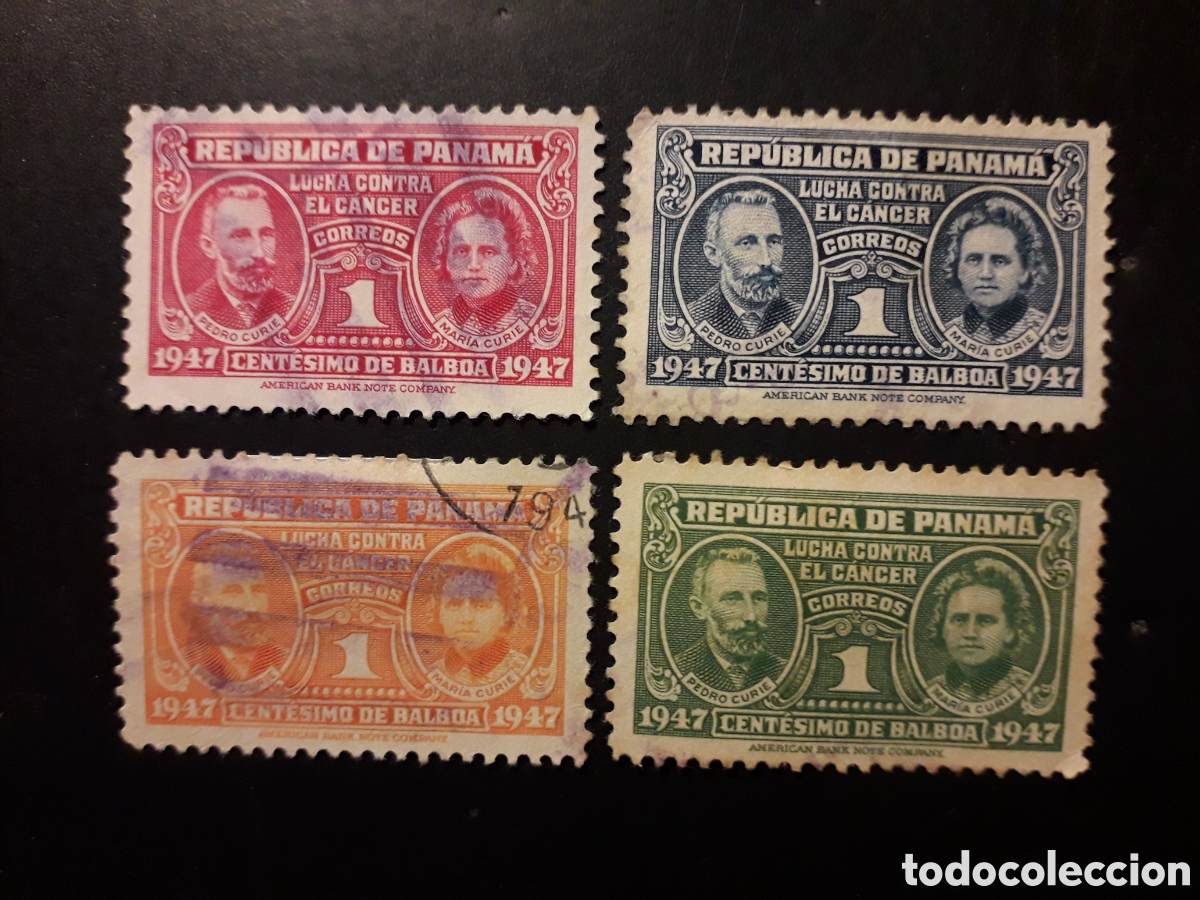 Sellos: PANAM&Aacute; YVERT 256/56C SERIE COMPLETA USADA 1947 PIERRE Y MARIE CURIE, LUCHA C&Aacute;NCER PEDIDO M&Iacute;NIMO 3&euro;