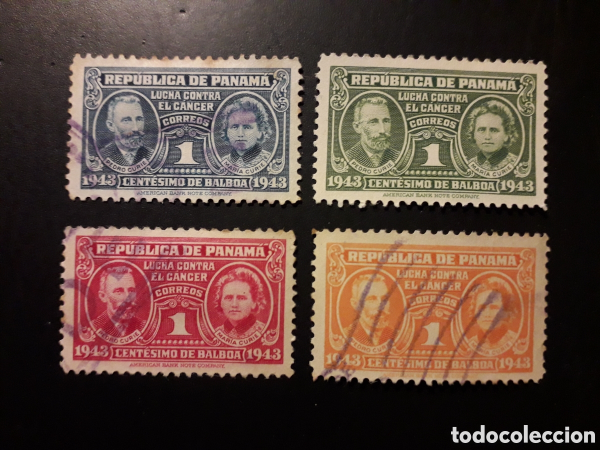 Sellos: PANAM&Aacute; YVERT 241/4 SERIE COMPLETA USADA 1943 PIERRE Y MARIE CURIE, LUCHA C&Aacute;NCER PEDIDO M&Iacute;NIMO 3&euro;