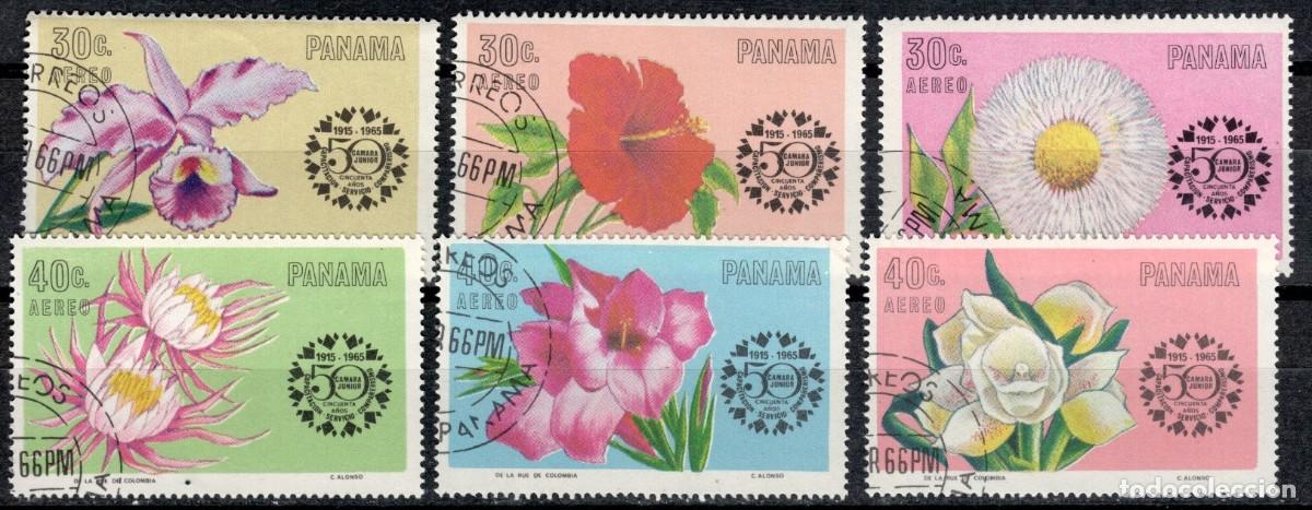 Sellos: PANAMA 1966 6 STAMPS USED MNH 50th ANIVERSARIO CAMARA JUNIOR DE COMERCIO FLORES ORQUIDEAS FLOWERS