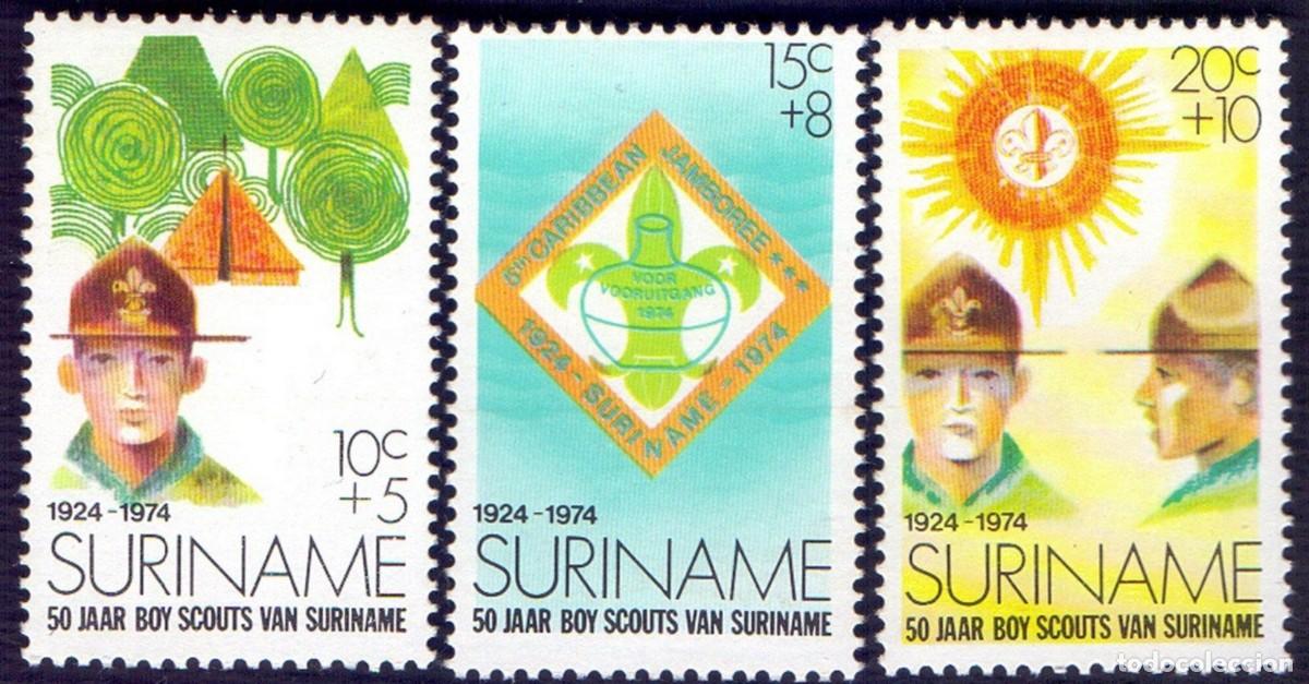 Sellos: SURINAM 1974 SERIE 3 STAMPS MNH 50th ANIVERSARIO DEL MOVIMIENTO BOY SCOUTS