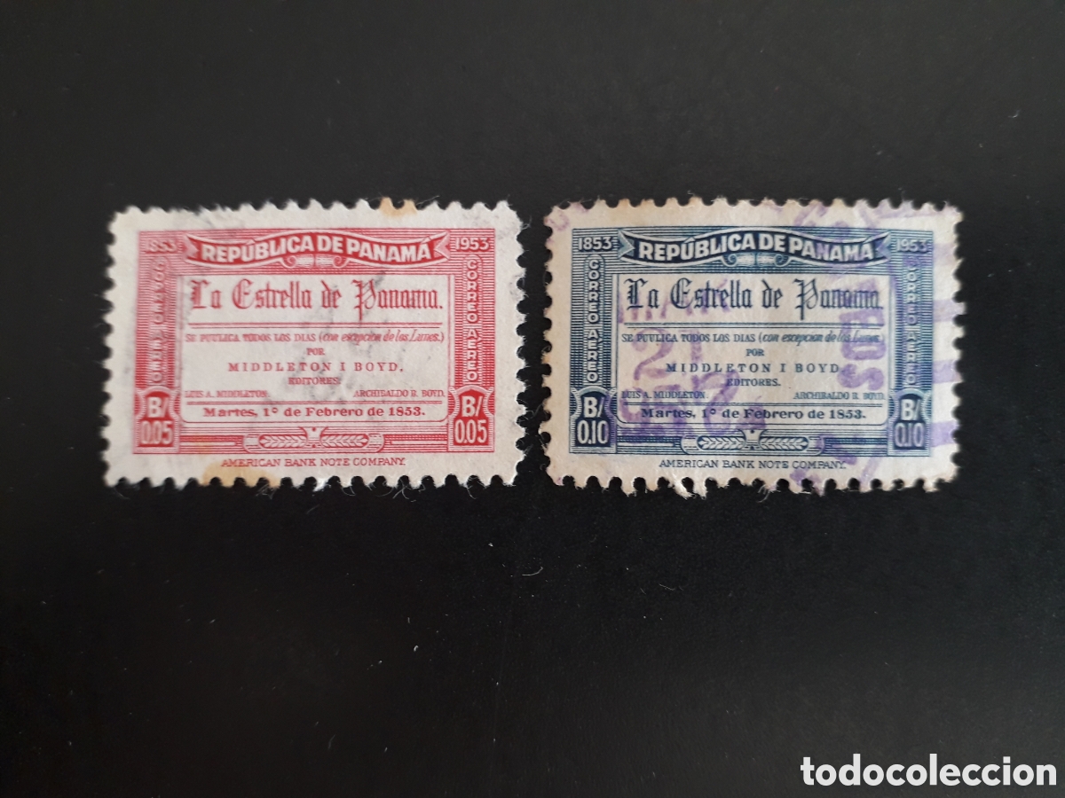 Sellos: PANAM&Aacute; YVERT A 124/5 SERIE COMPLETA USADA 1953 PERI&Oacute;DICO LA ESTRELLA DE PANAM&Aacute; PEDIDO M&Iacute;NIMO 3&euro;
