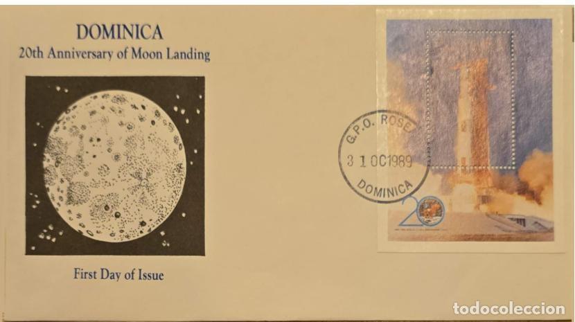 Sellos: TS.)1989, DOMINICA, ROSEAU, FIRST DAY COVER, WITH COMMEMORATIVE PRE-PRINTED DESIGN (AEROSPACE THEME)