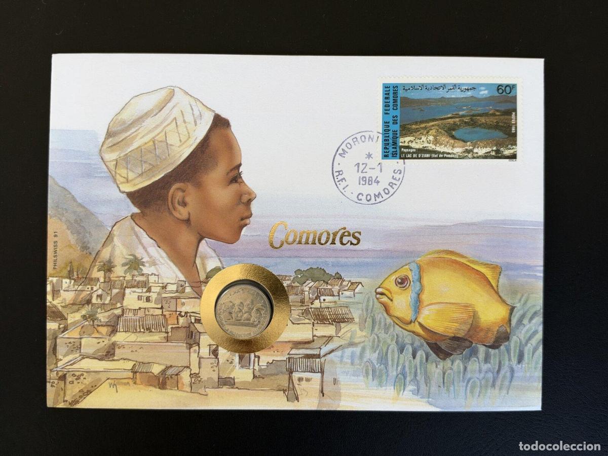 Sellos: Comoras sobre numism&aacute;tico 1984 sello 60F Lago Dziani Moroni