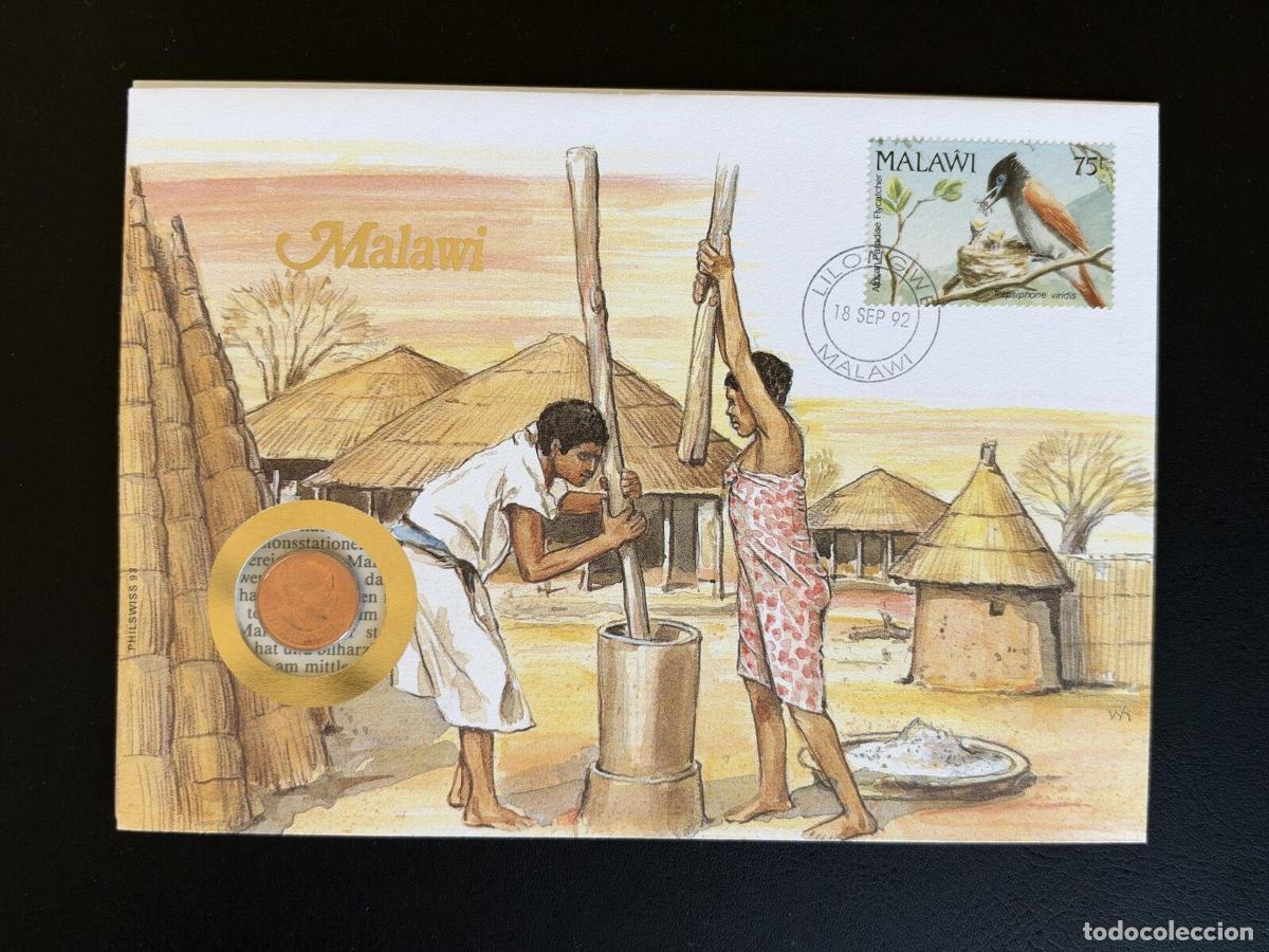 Timbres: Malawi sobre numism&aacute;tico 1992 sello p&aacute;jaro Lilongwe