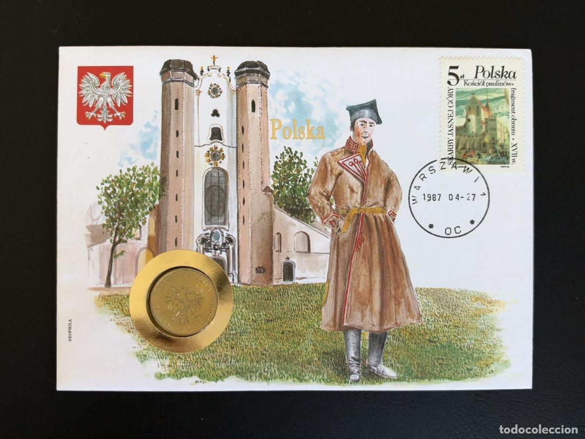 Sellos: Polonia sobre numism&aacute;tico 1987 moneda 10 Zlotych sello ONU Polska