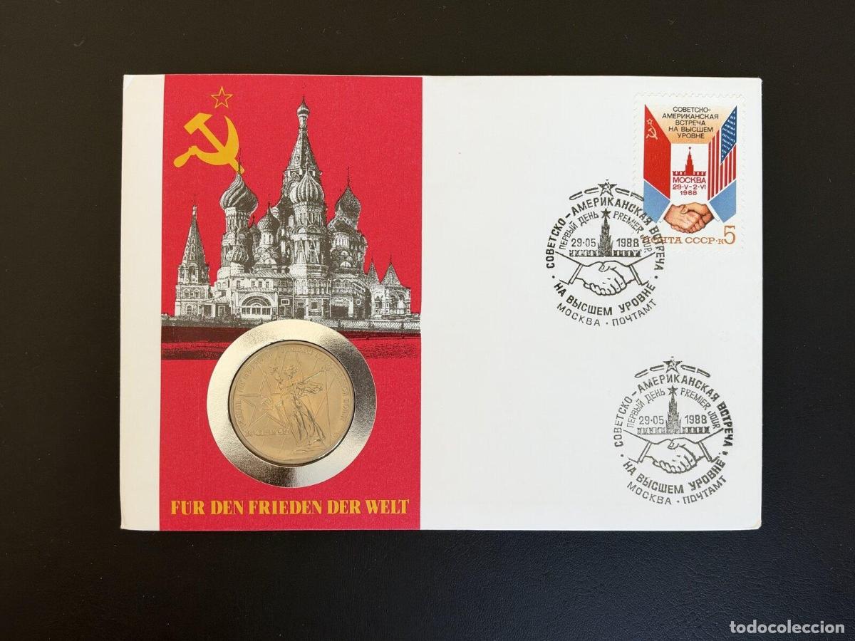 Sellos: URSS 1988 Numisbrief cumbre sovi&eacute;tico-americana Mosc&uacute; FDC medalla