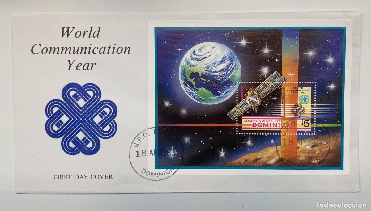 Sellos: TS.)1983, DOMINICA, ROSEAU, FIRST DAY COVER, COMMEMORATIVE PRE-PRINTED &rdquo;WORLD COMMUNICATIONS YEAR,&rdquo;