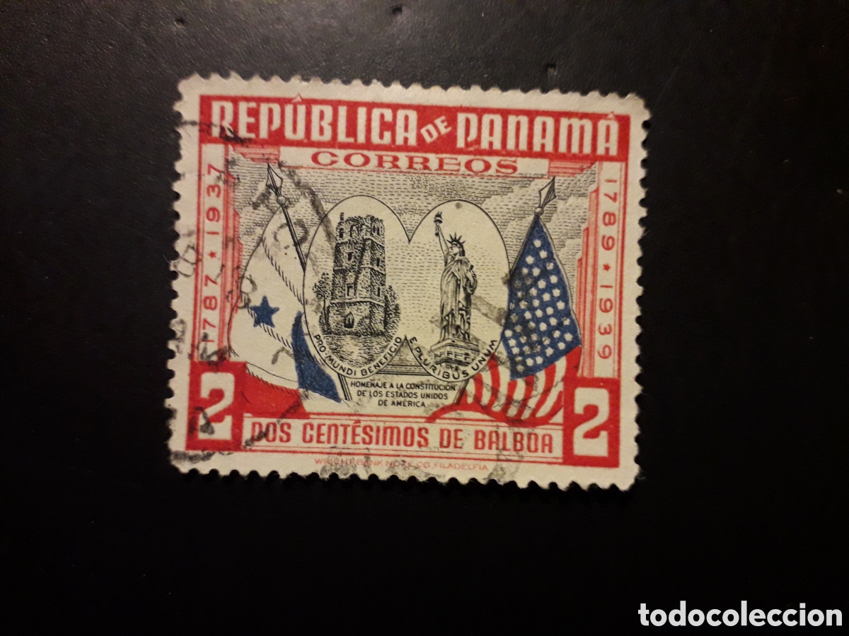 Sellos: PANAM&Aacute; YV 207 SELLO SUELTO USADO 1938 CONSTITUCI&Oacute;N DE EEUU BANDERA, 1 DIENTE CORTO PEDIDO M&Iacute;NIMO 3&euro;