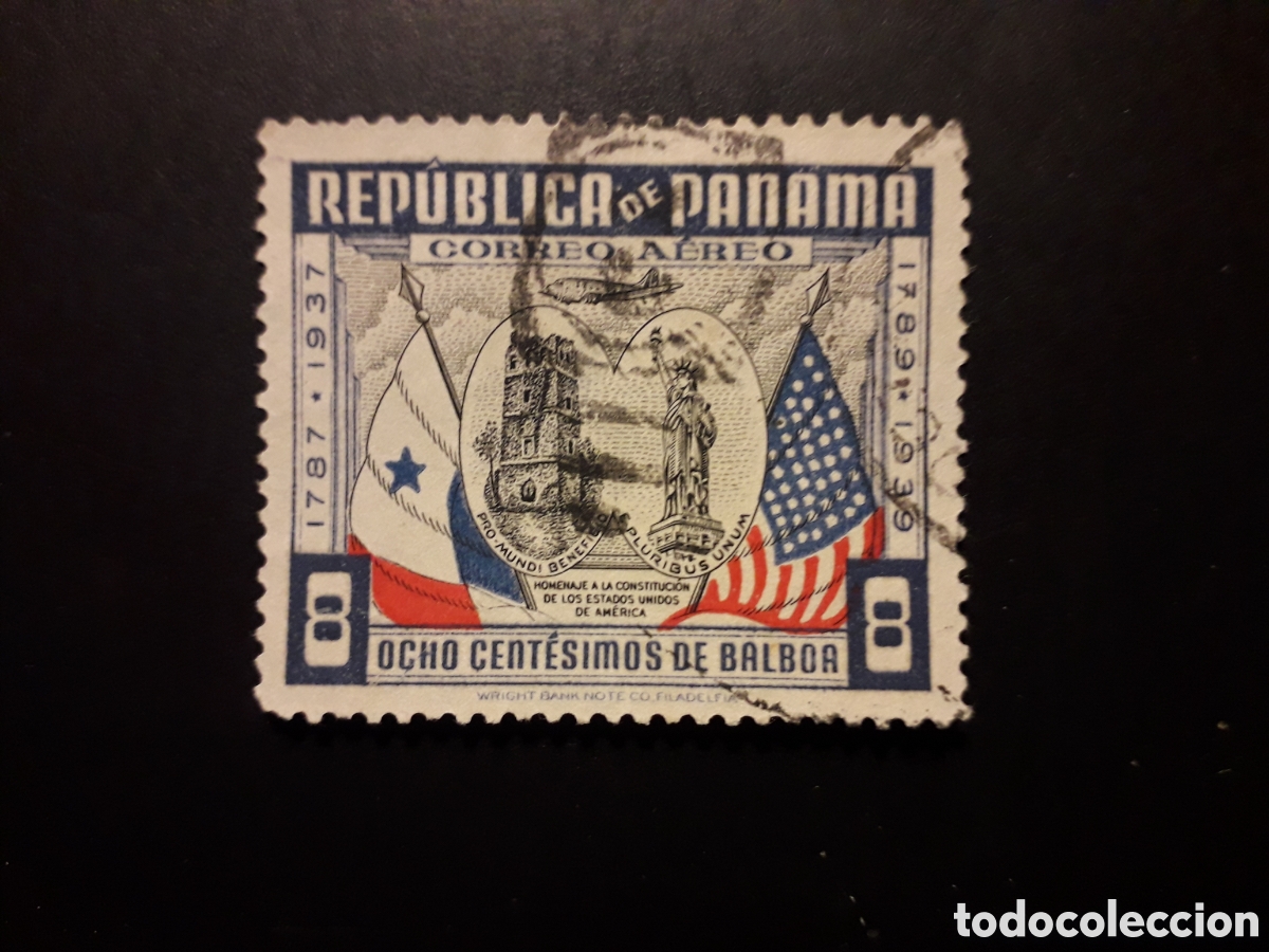 Sellos: PANAM&Aacute; YVERT A 44 SELLO SUELTO USADO 1938 CONSTITUCI&Oacute;N DE EEUU BANDERAS PEDIDO M&Iacute;NIMO 3&euro;