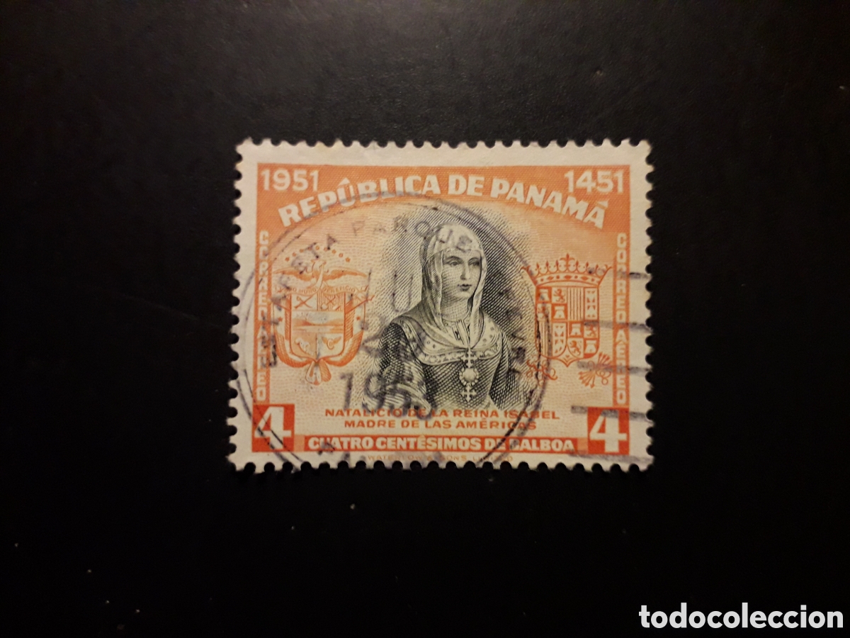 Sellos: PANAM&Aacute; YVERT A 117 SELLO SUELTO USADO 1952 ISABEL LA CAT&Oacute;LICA, ESCUDOS PEDIDO M&Iacute;NIMO 3&euro;