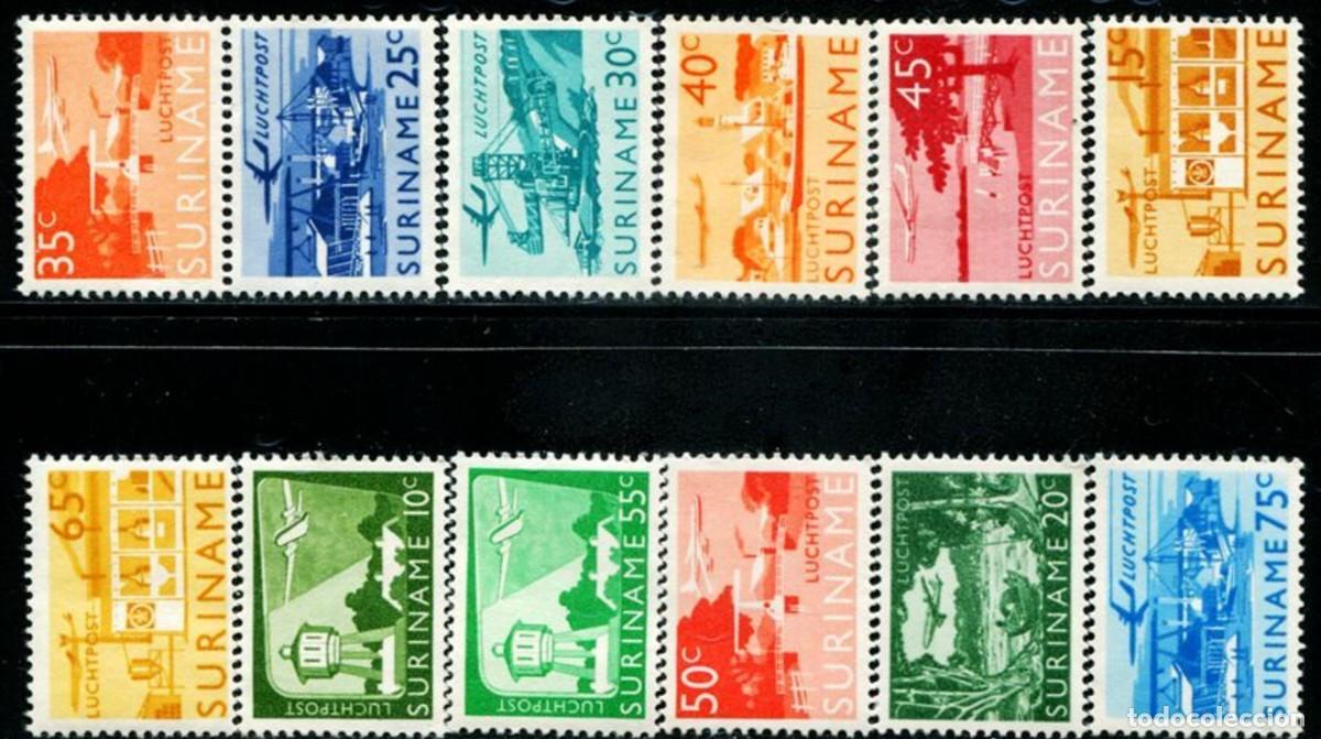 Sellos: SURINAM 1965 SERIE 12 STAMPS MNH DEFINITIVES CORREO AEREO AIRPLANES PLANES AVIONES AVIACION AVIATION