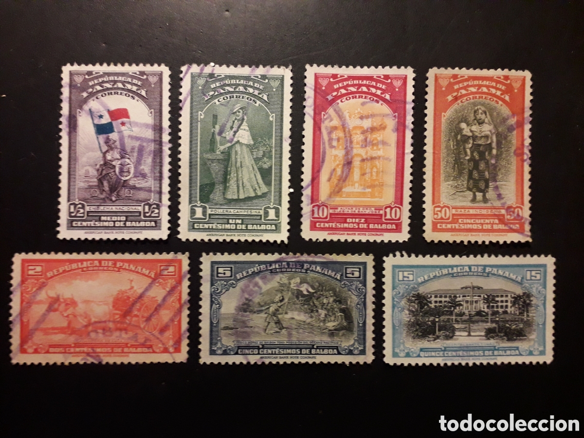 Sellos: PANAM&Aacute; YVERT 233/9 SIN 240 SERIE CORTA USADA 1942 B&Aacute;SICA, BANDERA, TRAJES T&Iacute;PICOS PEDIDO M&Iacute;NIMO 3&euro;