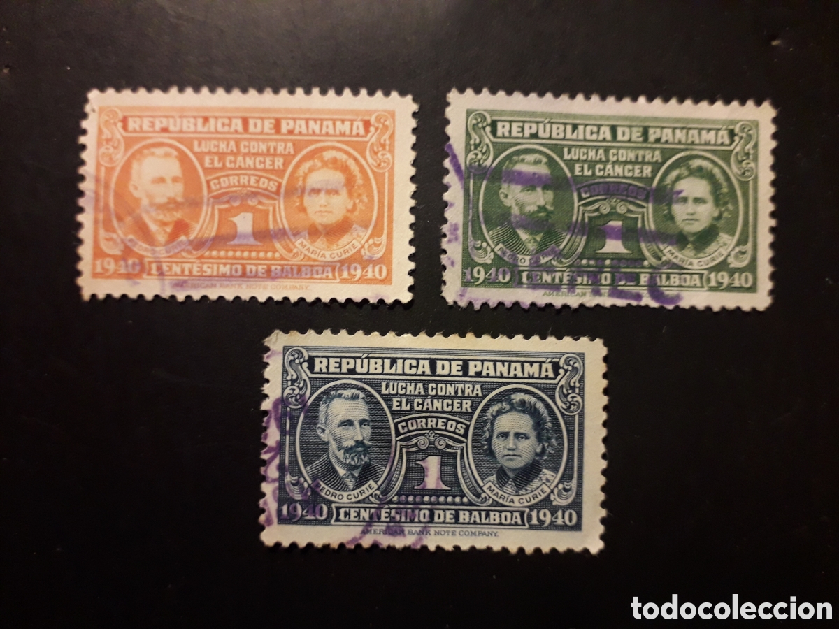 Sellos: PANAM&Aacute; YVERT 225/8 SIN 227 SERIE CORTA USADA 1940 PIERRE Y MARIE CURIE LUCHA C&Aacute;NCER PEDIDO M&Iacute;NIMO 3&euro;