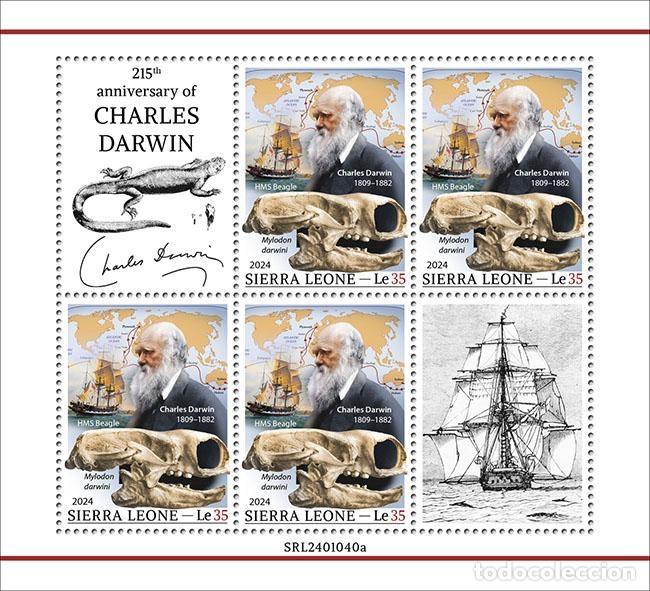 Selos: Sierra Leona 2024 Mi. 18687 hoja Charles Darwin Beagle evoluci&oacute;n