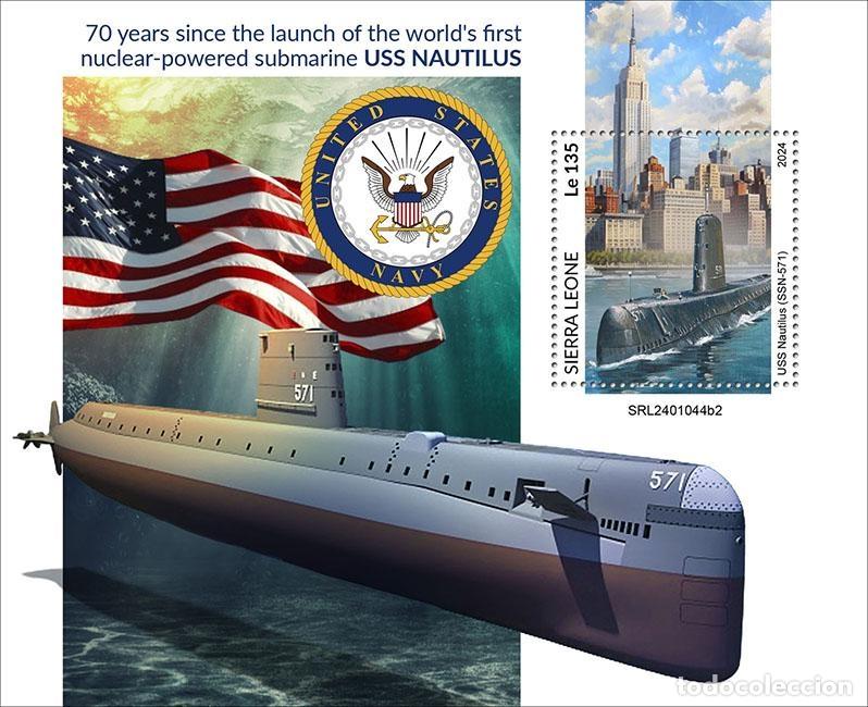 Timbres: Sierra Leona 2024 Mi. Bl. 3230 bloque USS Nautilus submarino nuclear