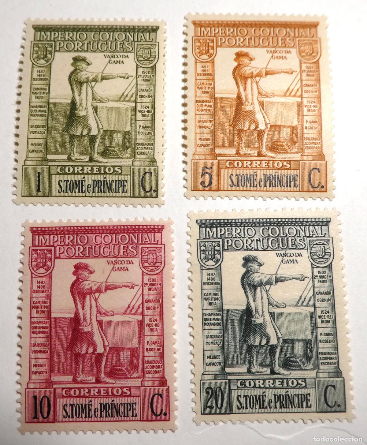 Sellos: 4 Sellos postales de SANTO TOM&Euml; E PRINCIPE ,GUINEA PORTUGUESA 1938, 1-5-10-20 C