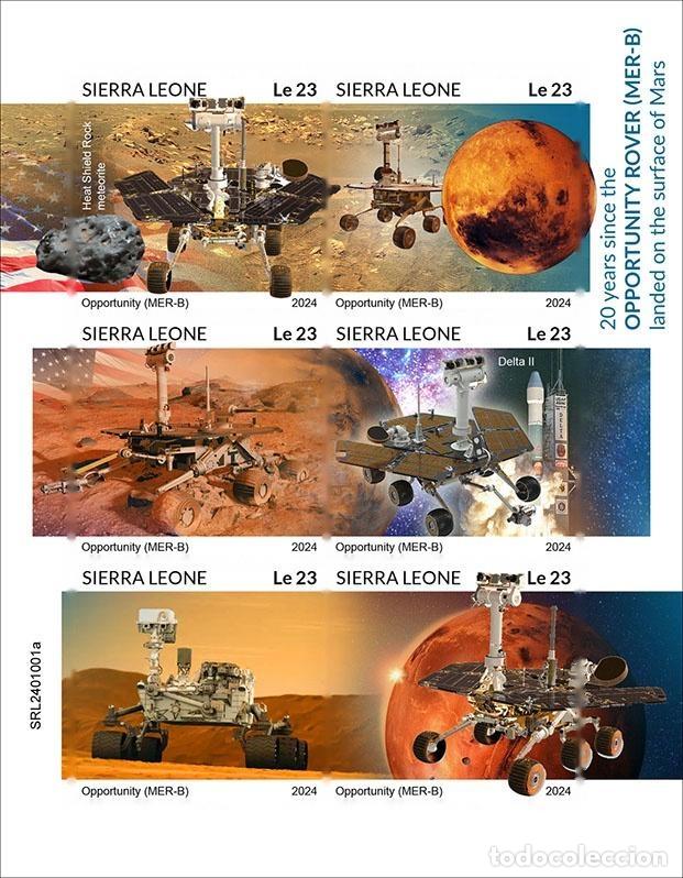 Sellos: Sierra Leona 2024 Mi. 18404-18409 hoja sin dentar Opportunity Marte espacio