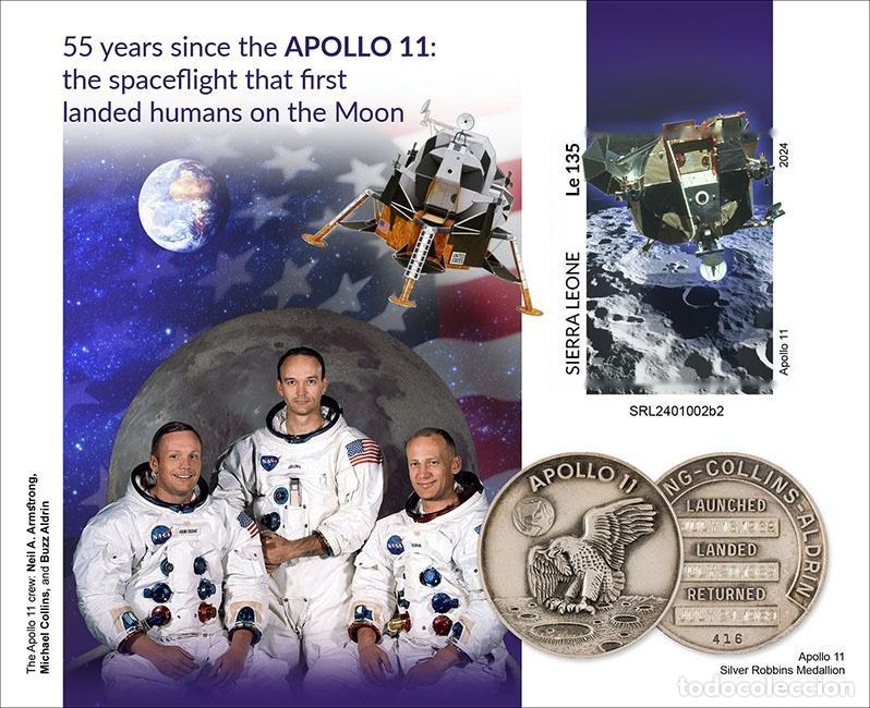 Sellos: Sierra Leona 2024 Mi. Bl. 3211 bloque sin perforar Apollo 11 Luna Armstrong