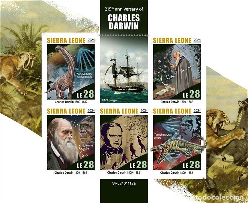 Sellos: Sierra Leona 2024 Mi. 18555-18559 hoja sin dentar Charles Darwin Beagle