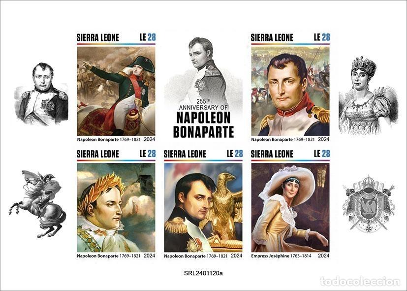 Sellos: Sierra Leone 2024 Mi. 18575-18579 hoja sin perforar Napole&oacute;n Josefina