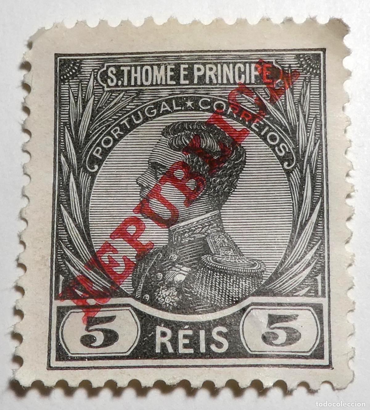 Sellos: Sello postal de SANTO TOM&Euml; E PRINCIPE ,GUINEA PORTUGUESA 1912, 5 Reis