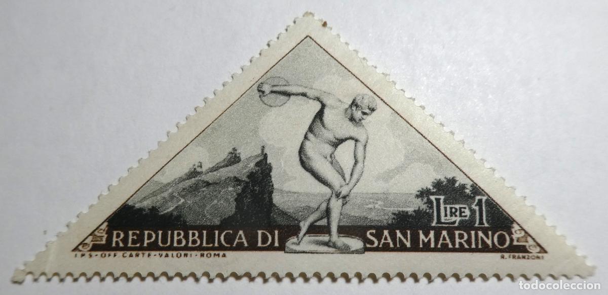 Sellos: Sello postal de San Marino 1 Lira 1953 ,Discobolo de Mir&oacute;n