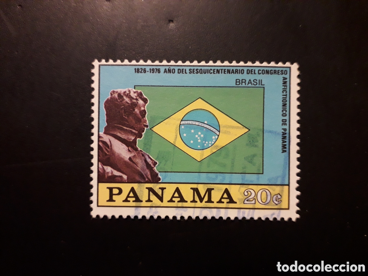 Sellos: PANAM&Aacute; YVERT 571 SELLO SUELTO USADO 1976 SIM&Oacute;N BOL&Iacute;VAR, BANDERA BRASIL PEDIDO M&Iacute;NIMO 3&euro;