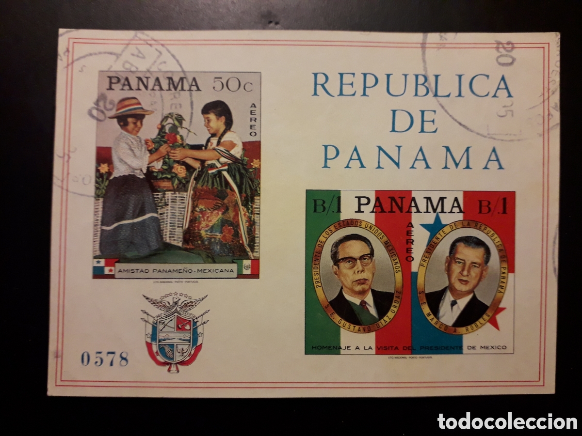 Sellos: PANAM&Aacute; MICHEL HB 104 SERIE CTA USADA 1968 AMISTAD CON M&Eacute;XICO, BANDERAS, PRESIDENTES PEDIDO M&Iacute;NIMO 3&euro;