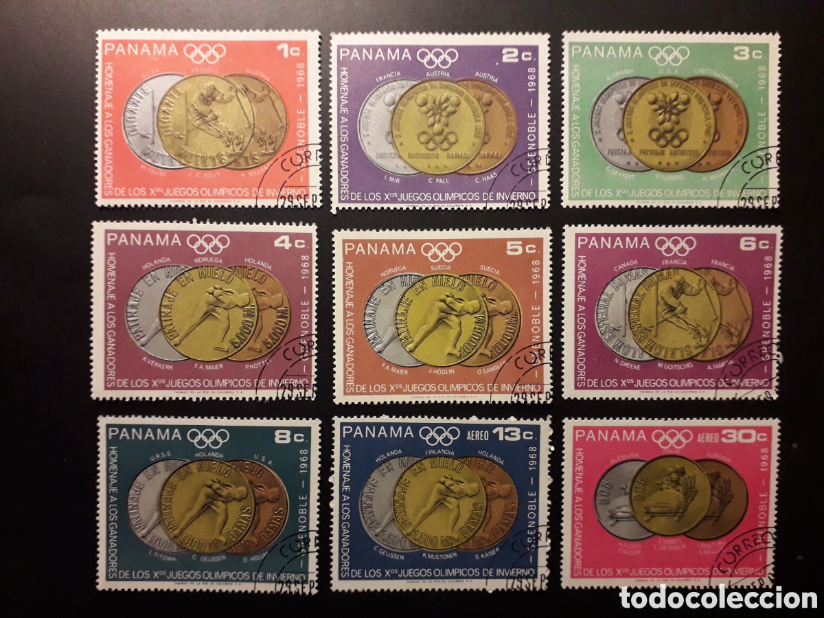 Sellos: PANAM&Aacute; YVERT 475/81 + A 448/9 SERIE COMPLETA USADA 1968 OLIMPIADA GRENOBLE PEDIDO M&Iacute;NIMO 3&euro;
