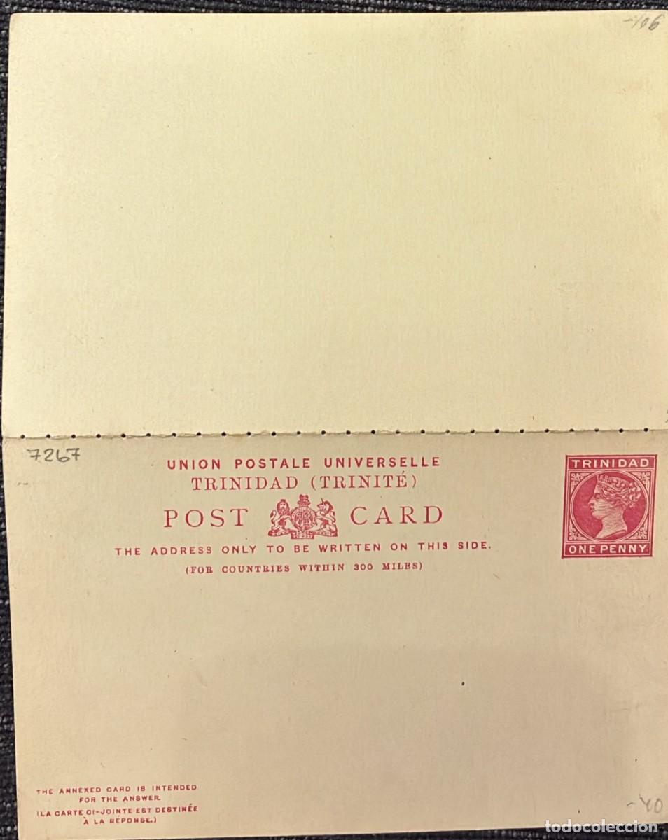 Sellos: TS.)1884, TRINIDAD AND TOBAGO, DOUBLE POSTAL CARD WITH PREPAID REPLY, PREPRINTED STAMP FEATURING THE