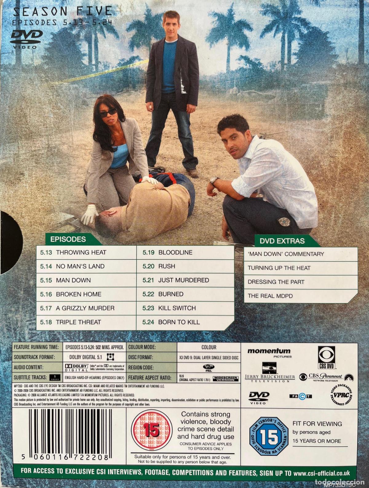 Series de TV: CSI MIAMI. SEASON FIVE. 3 DVDS BOX WITH EXTRAS - Foto 2