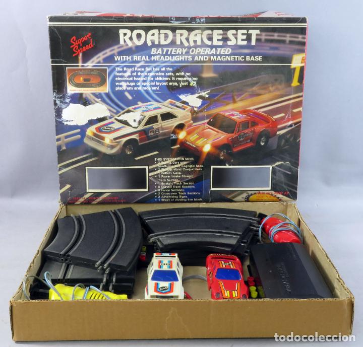 Slot Cars: Road Race Set juego de pista slot velocidad coches con caja Made in Hong Kong a&ntilde;os 80