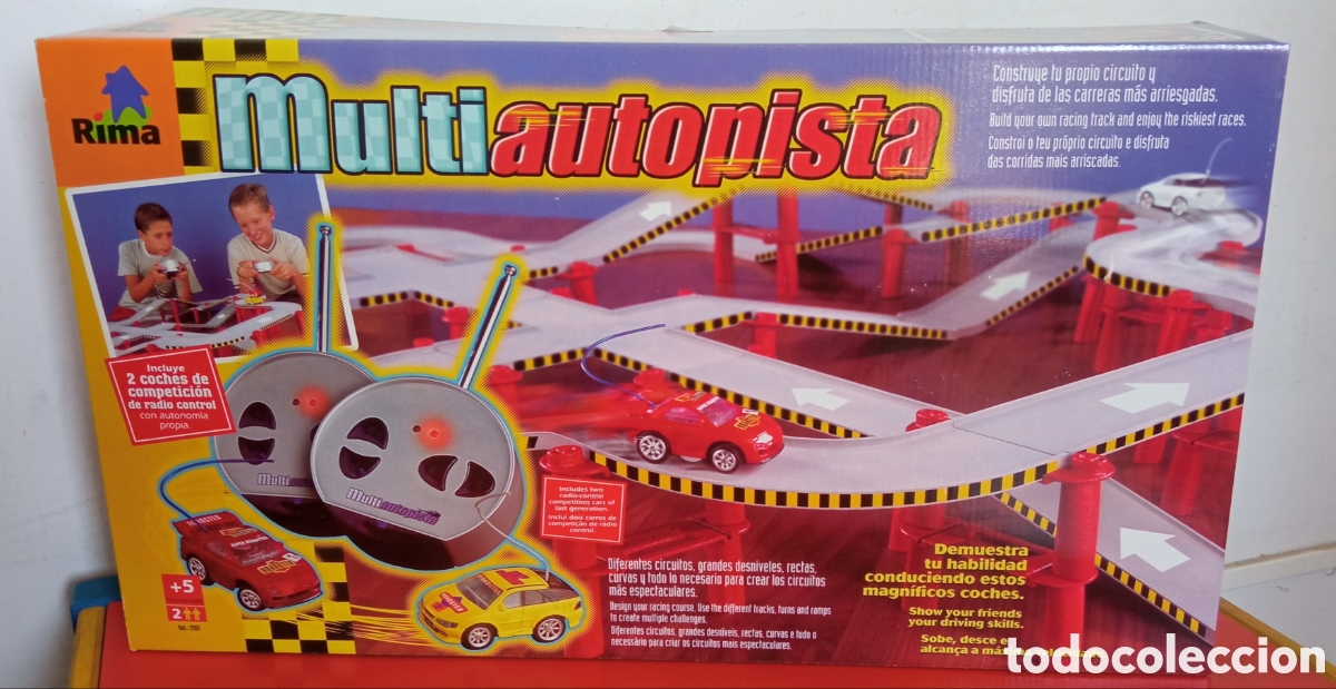 Slot Cars: MULTIAUTOPISTA CON 2 COCHES RADIO CONTROL.RIMA 90'S.CAJA SIN ABRIR.