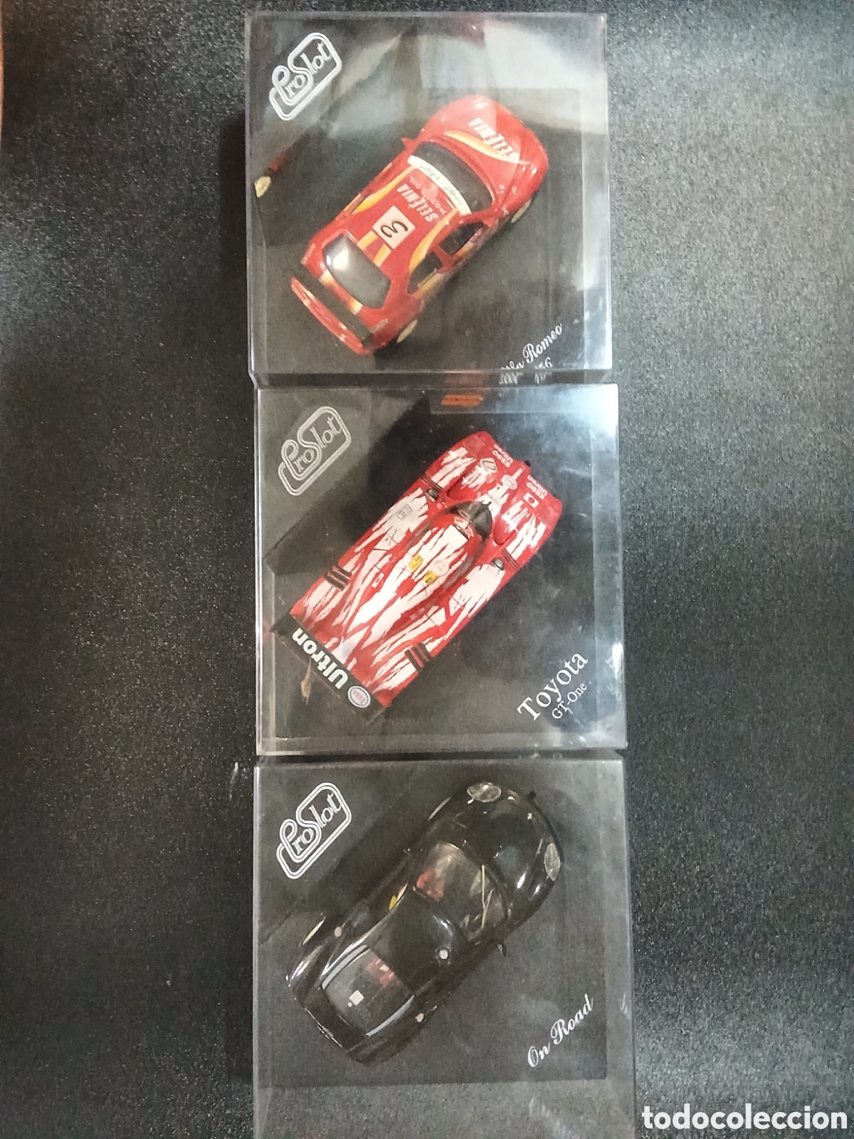 Slot Cars: 3 coches Slot de Proslot , Toyota, Ferrari, Alfa Romeo, en sus embalajes