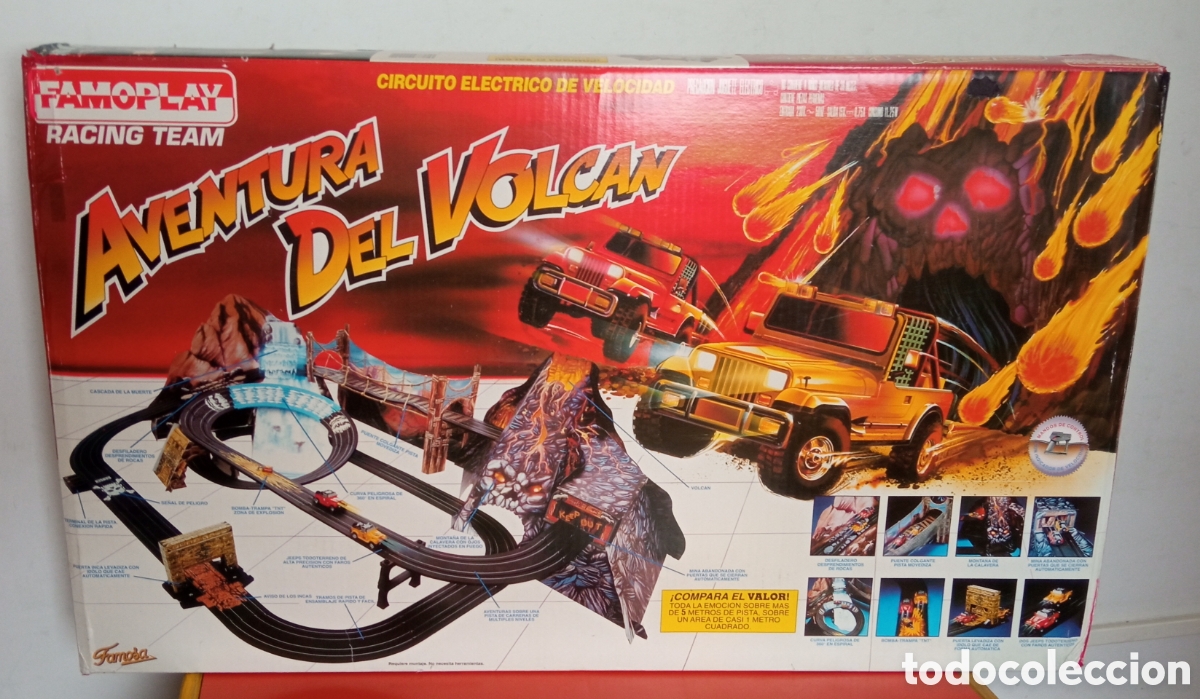 Slot Cars: AVENTURA DEL VOLC&Aacute;N PISTA EL&Eacute;CTRICA RACING TEAM FAMOPLAY FAMOSA 1991.CAJA SIN ABRIR.