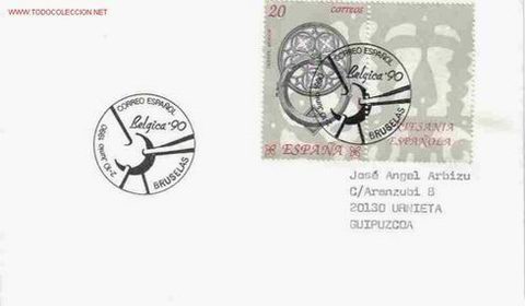 Sellos: CC CON MAT CORREO ESPA&Ntilde;OL BELGICA 90 - Foto 1