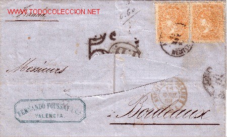 Sellos: H.P. Espa&ntilde;a,  carta de 1865 - Foto 1