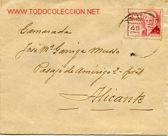 Sellos: EDIFIL 737 EN CARTA A ALICANTE - Foto 1