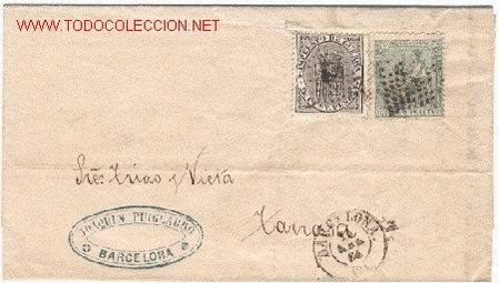 Sellos: Carta circulada de Barcelona a Tarrasa - Foto 1